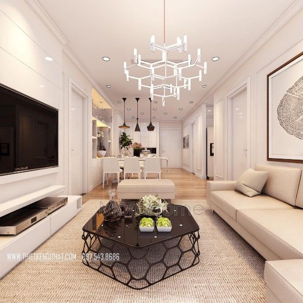 Thiết kế nội thất phòng khách chung cư Parkhill Premium Hai Bà Trưng Hà Nội